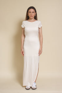 Le Lis backless short sleeve maxi dress, in Ivory.