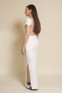 Le Lis backless short sleeve maxi dress, in Ivory.