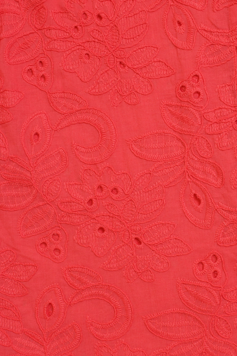 Eyelet embroidered puff sleeve midi dress, in coral.