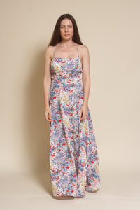 Lush Brand lace up backless maxi dress, in blue multi floral.
