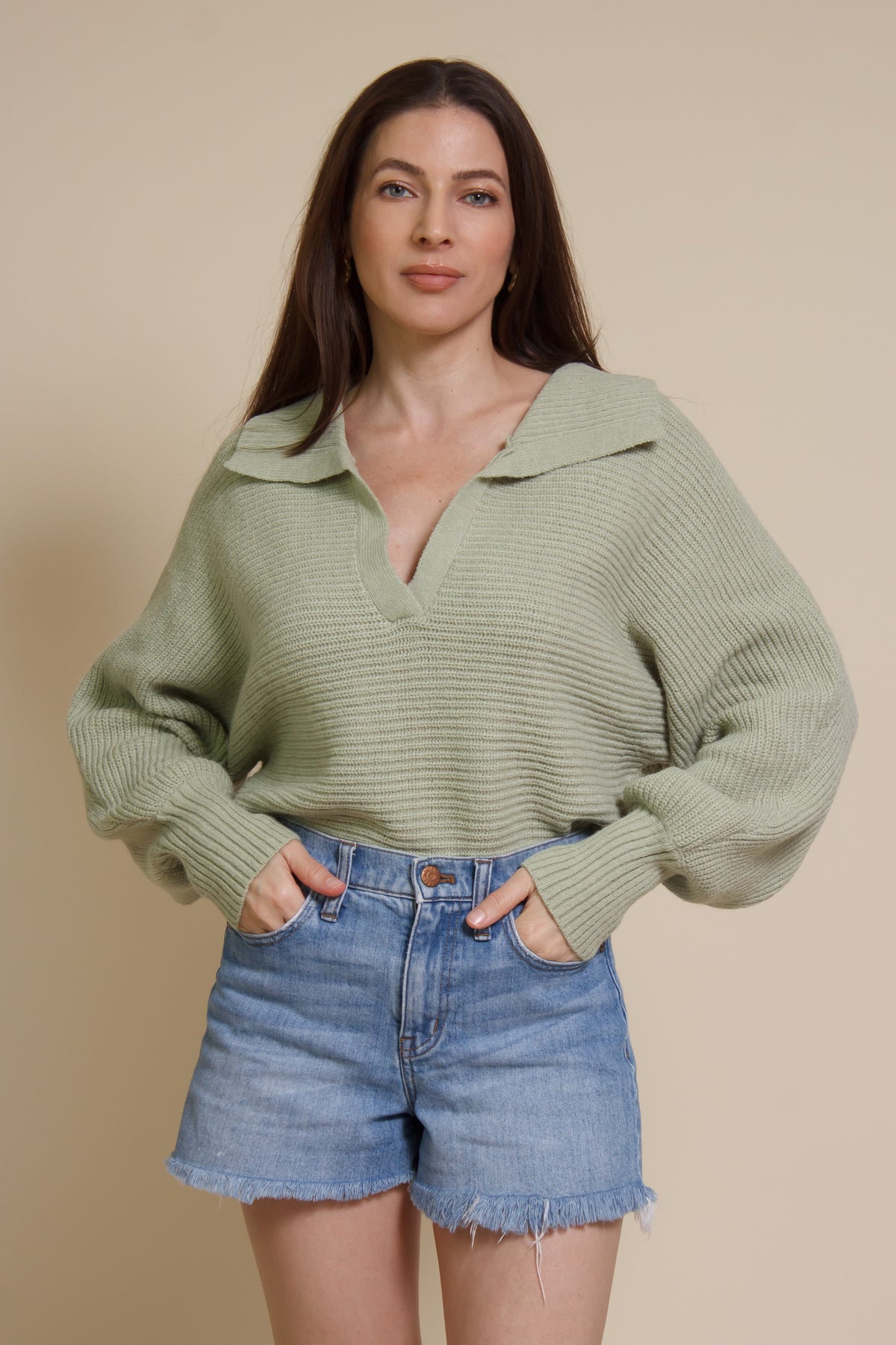 Mable collared sweater, in dusty sage.