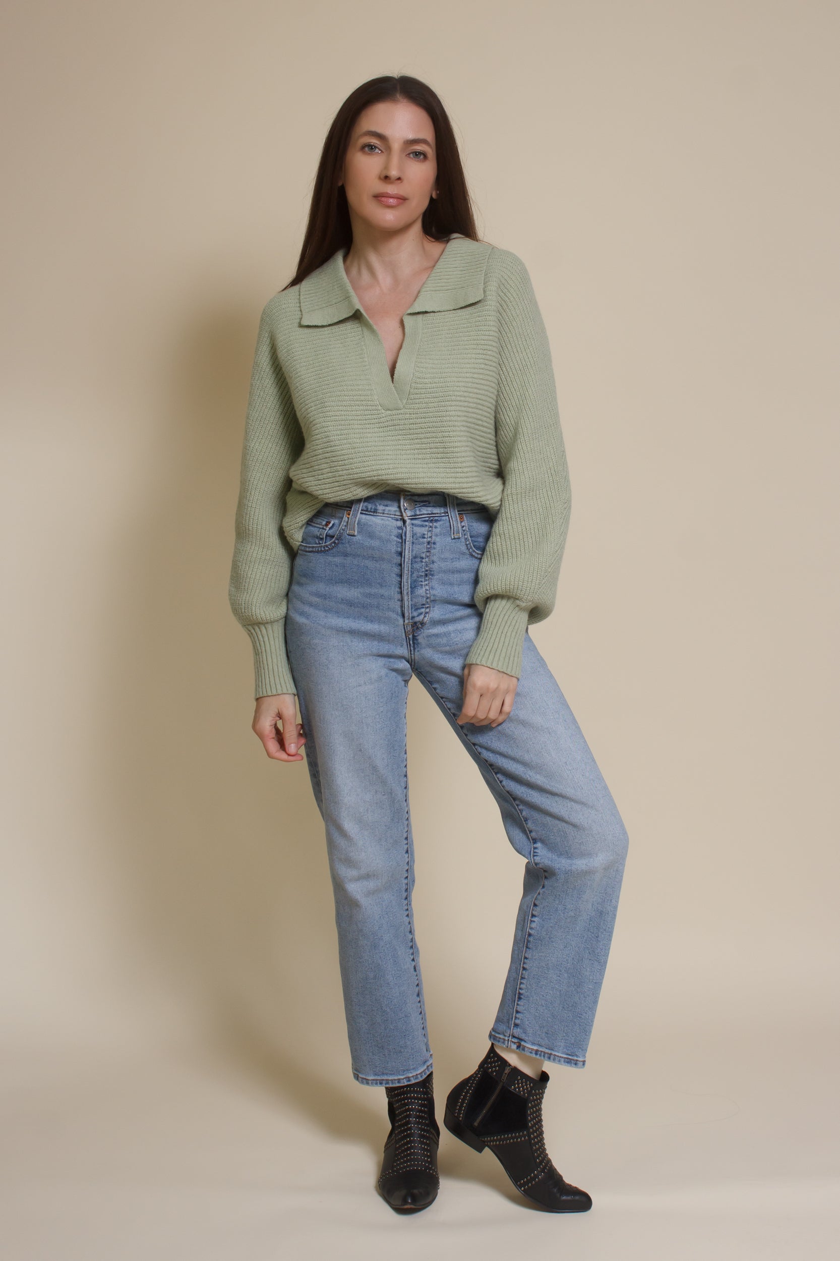 Mable collared sweater, in dusty sage.