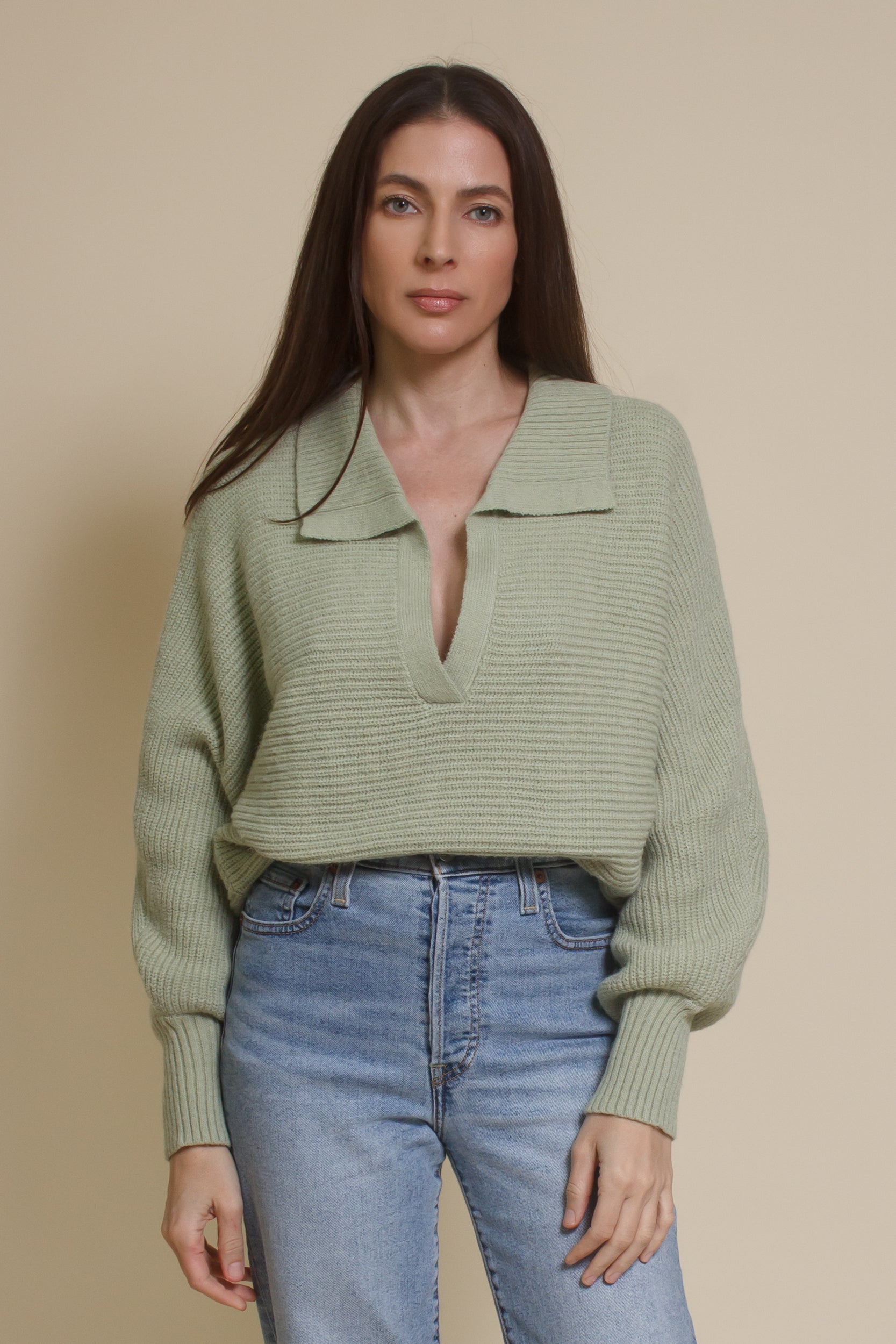 Mable collared sweater, in dusty sage.