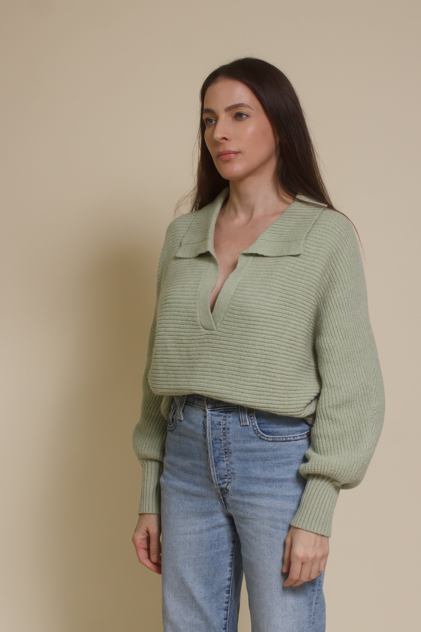 Mable collared sweater, in dusty sage.