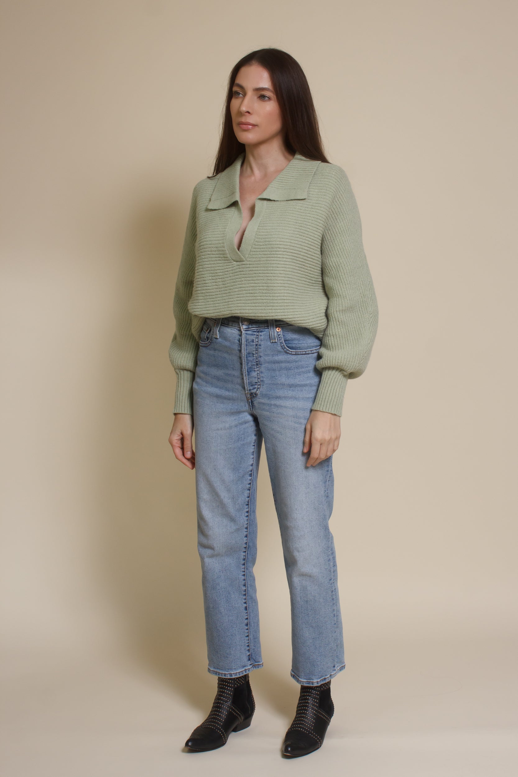 Mable collared sweater, in dusty sage.