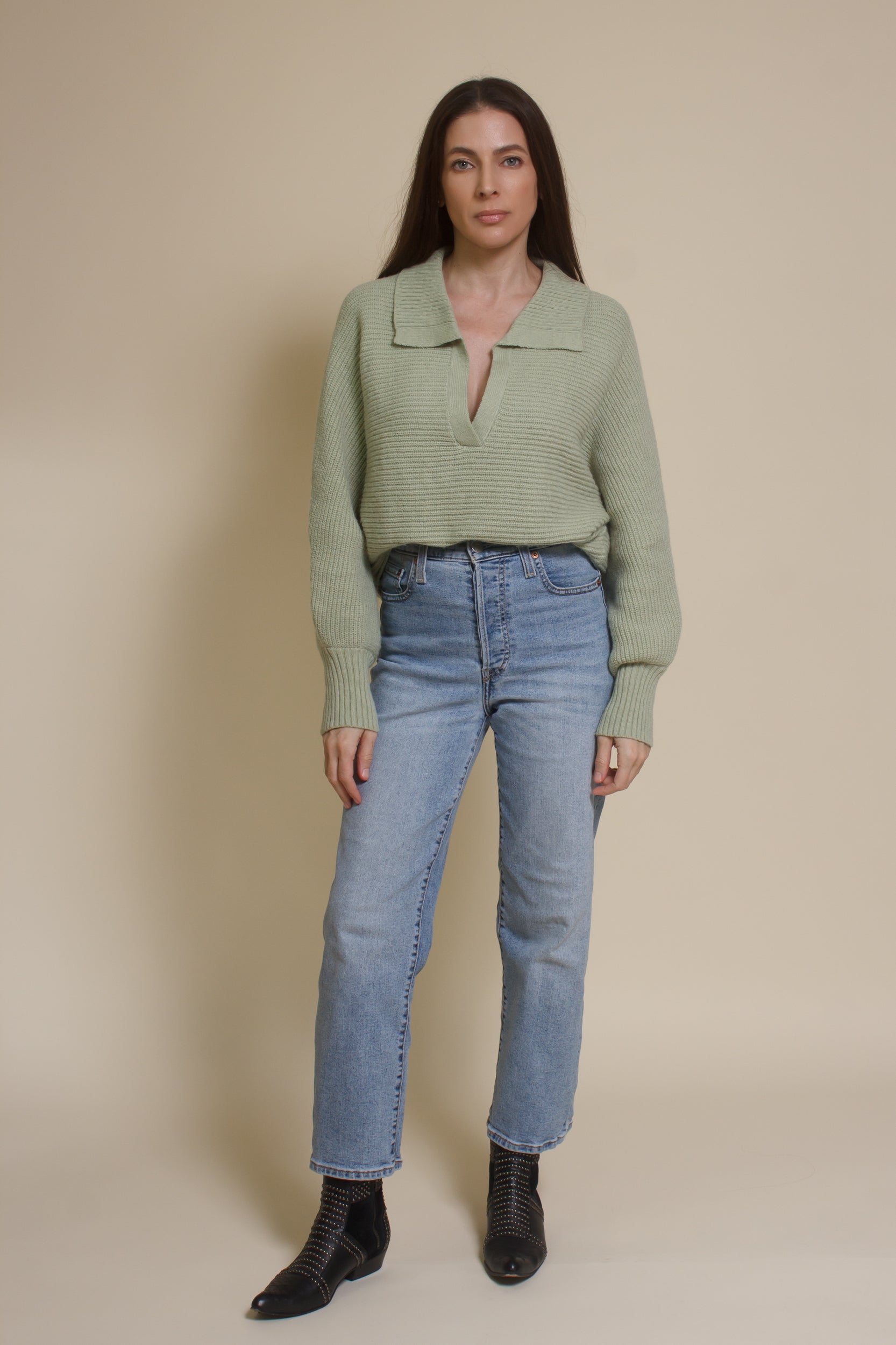 Mable collared sweater, in dusty sage.
