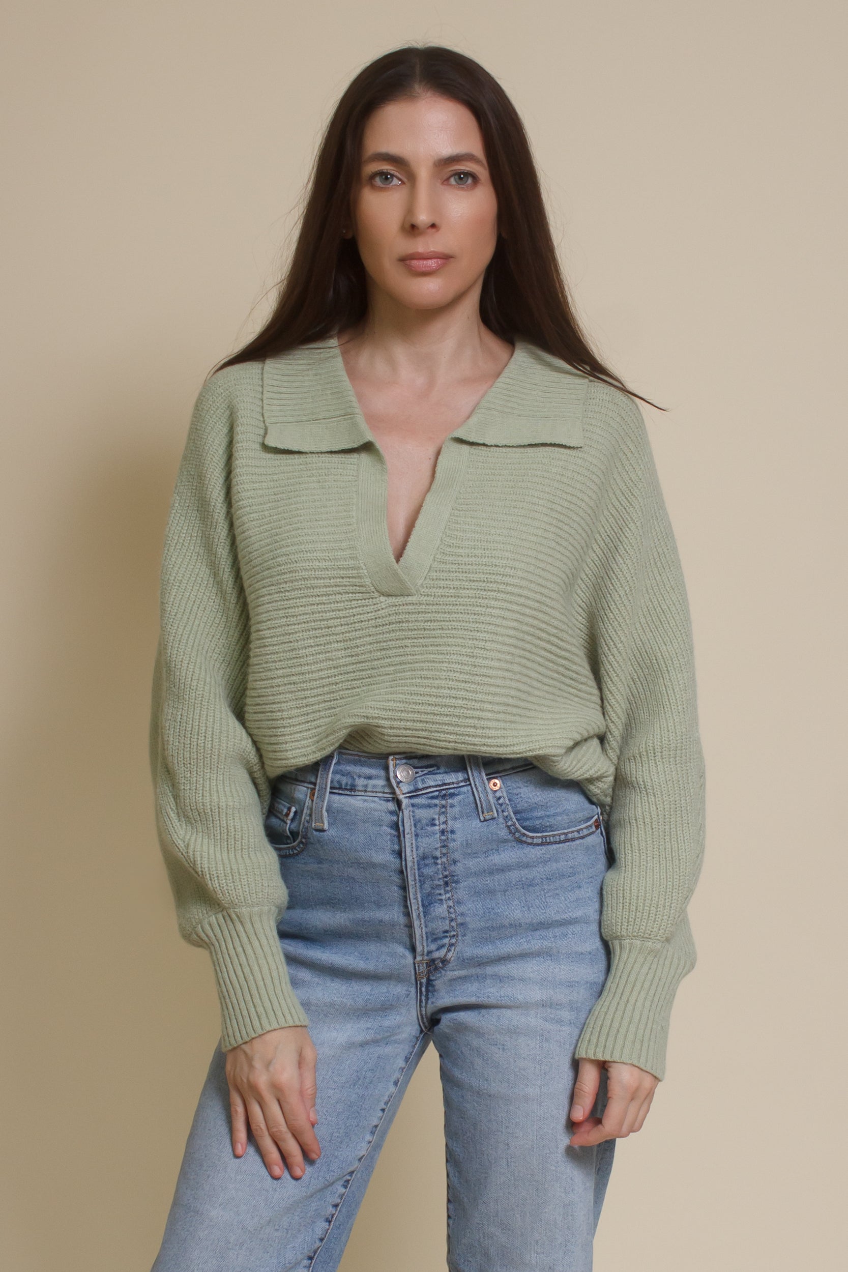 Mable collared sweater, in dusty sage.
