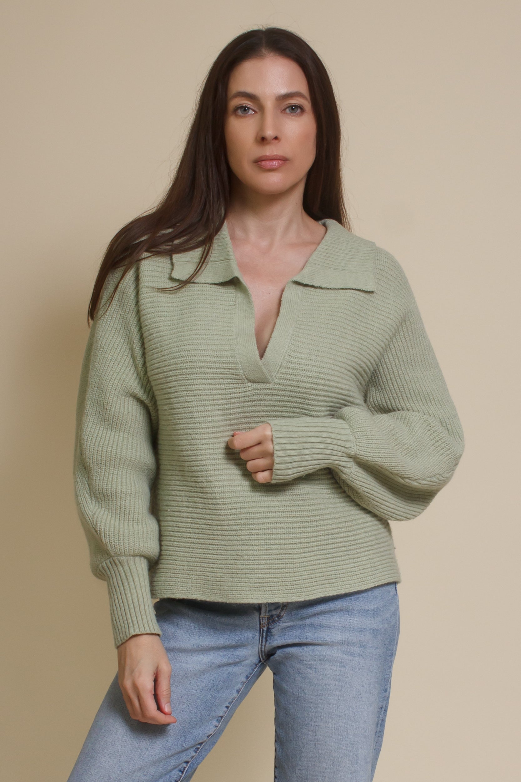 Mable collared sweater, in dusty sage.