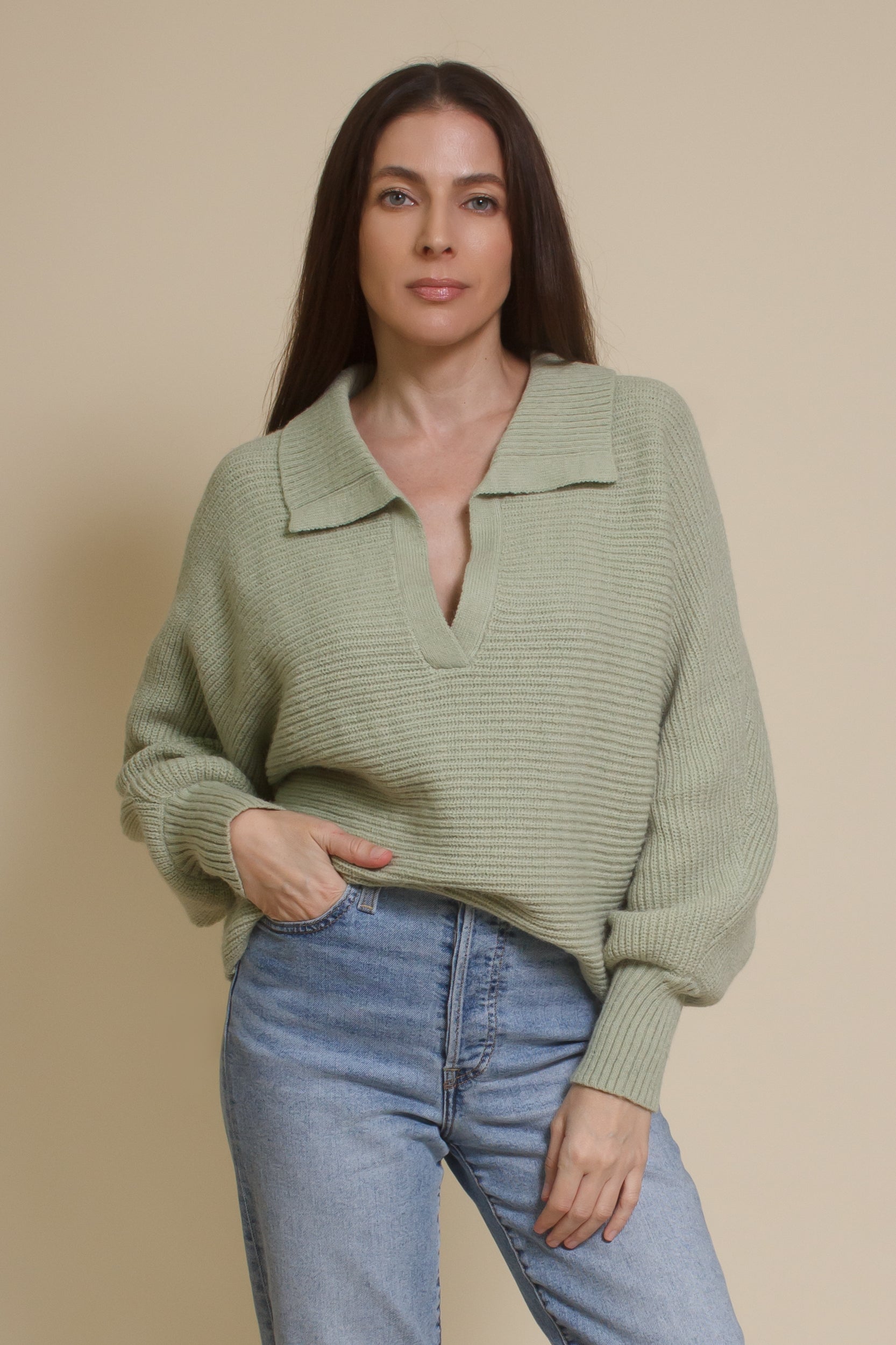 Mable collared sweater, in dusty sage.