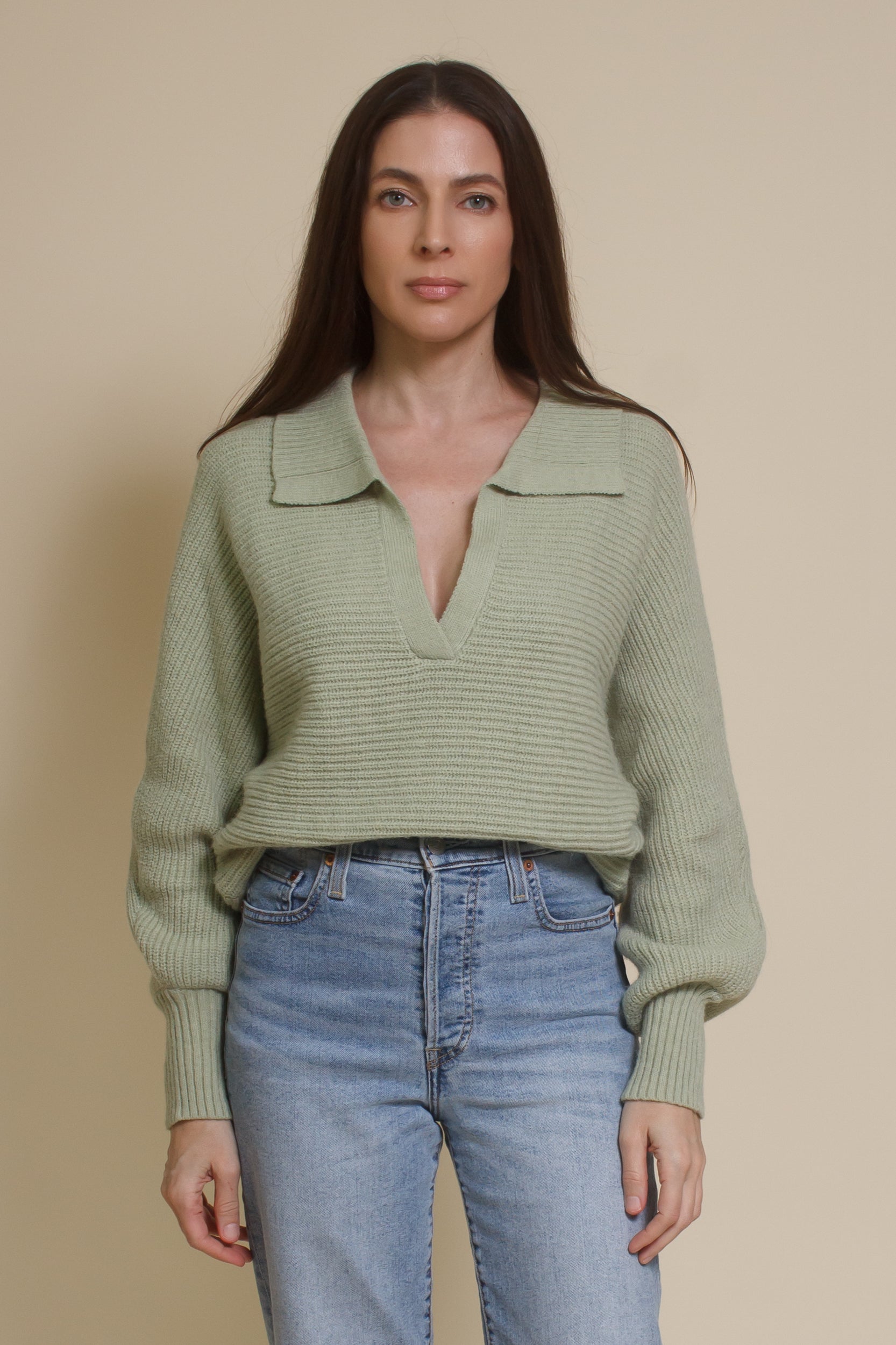 Mable collared sweater, in dusty sage.