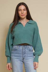 Mable collared cropped sweater, in seagreen.
