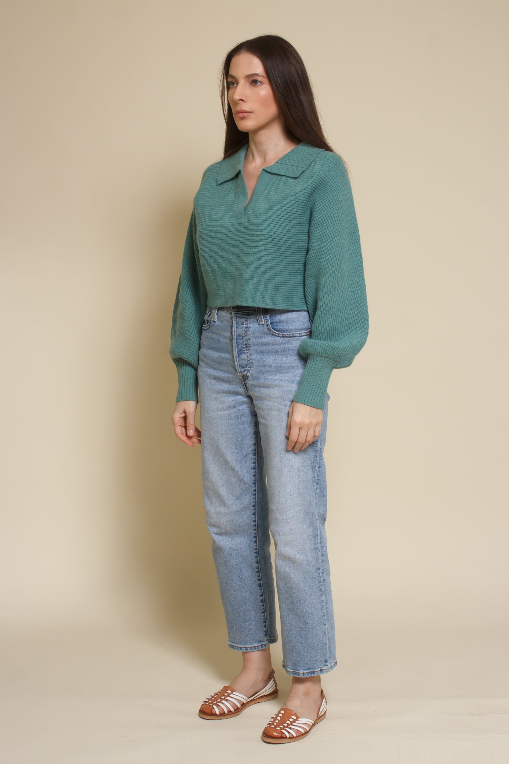 Mable collared cropped sweater, in seagreen.