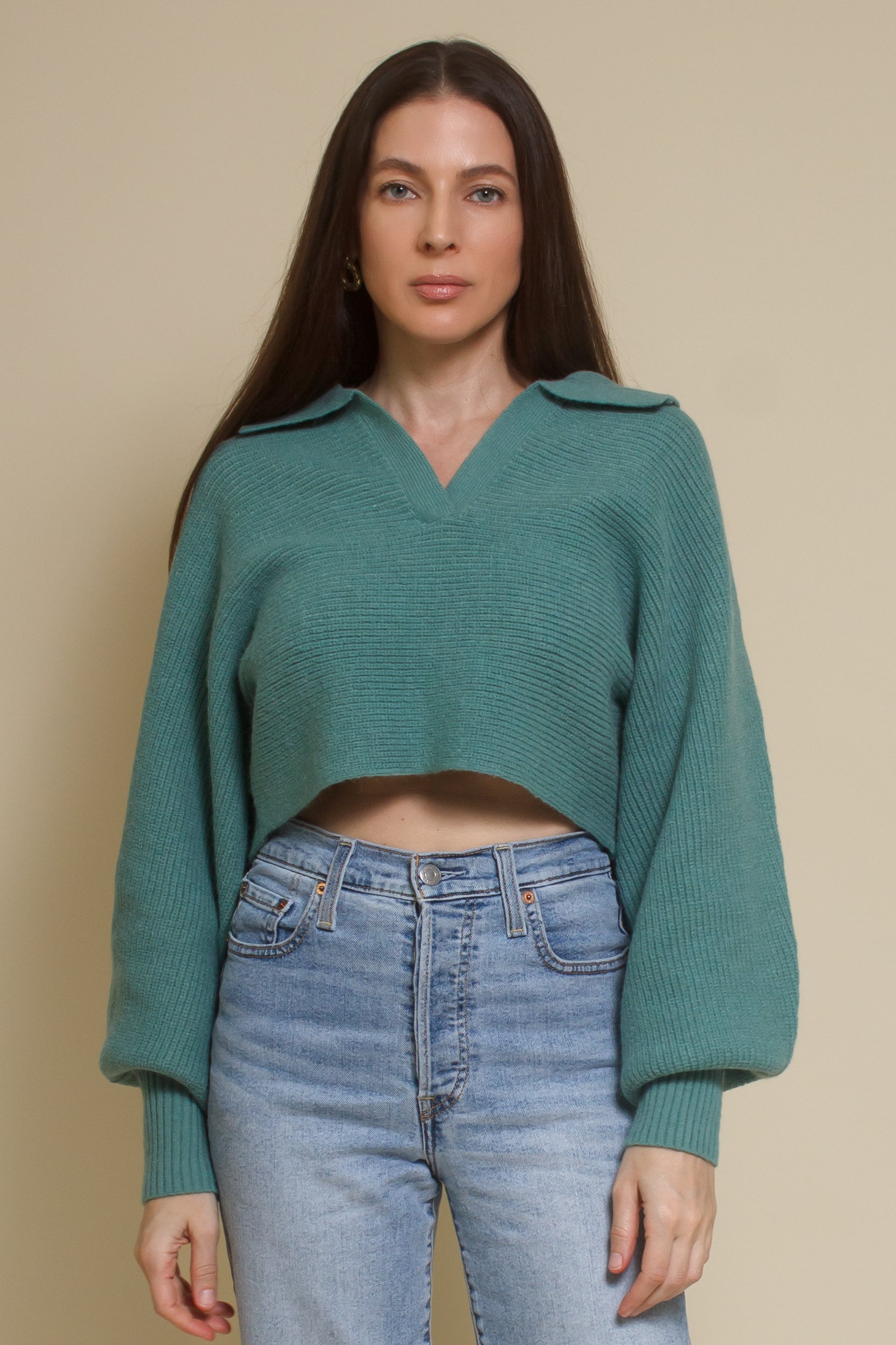 Mable Cropped Collard Sweater- Seagreen – Franklin Sunset