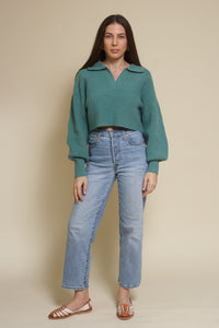 Mable collared cropped sweater, in seagreen.