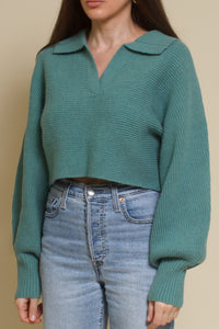 Mable collared cropped sweater, in seagreen.