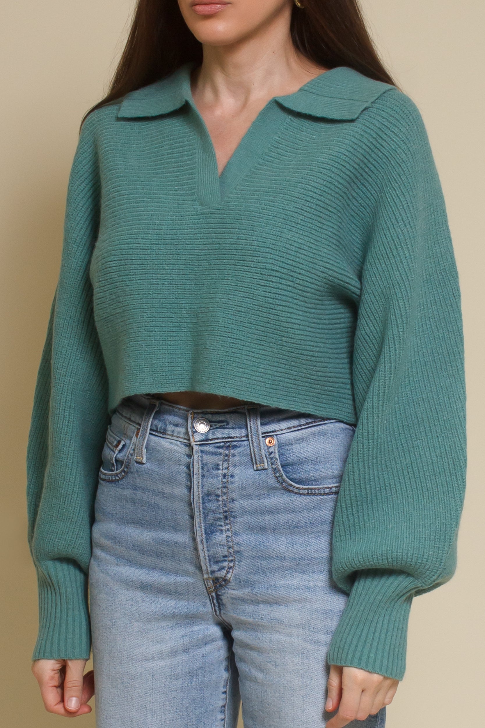 Mable collared cropped sweater, in seagreen.