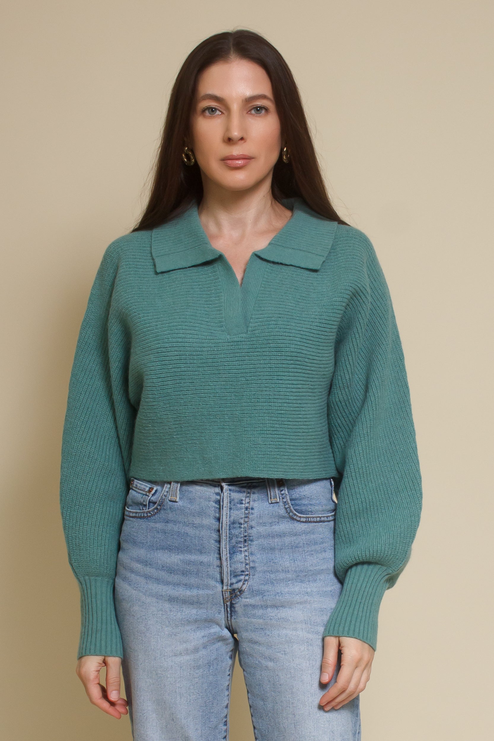 Mable collared cropped sweater, in seagreen.