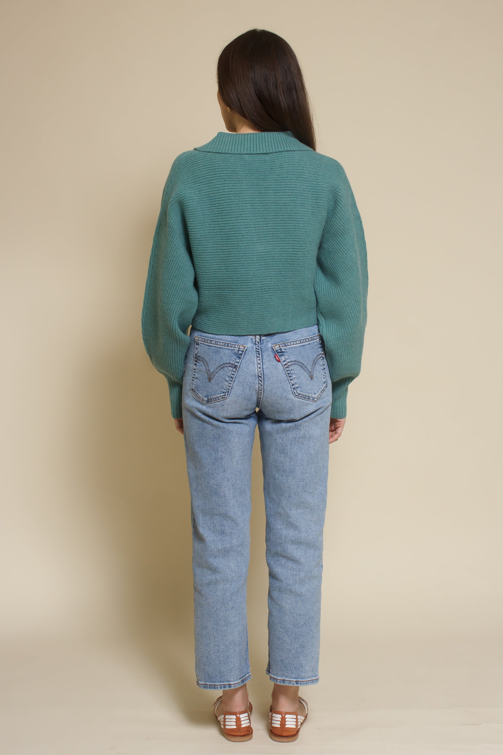 Mable collared cropped sweater, in seagreen.