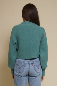 Mable collared cropped sweater, in seagreen.