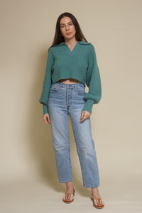 Mable collared cropped sweater, in seagreen.