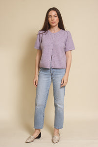 &Merci, heathered short sleeve cardigan, in lavender.