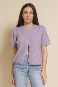&Merci, heathered short sleeve cardigan, in lavender.