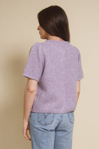&Merci, heathered short sleeve cardigan, in lavender.