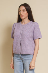 &Merci, heathered short sleeve cardigan, in lavender.