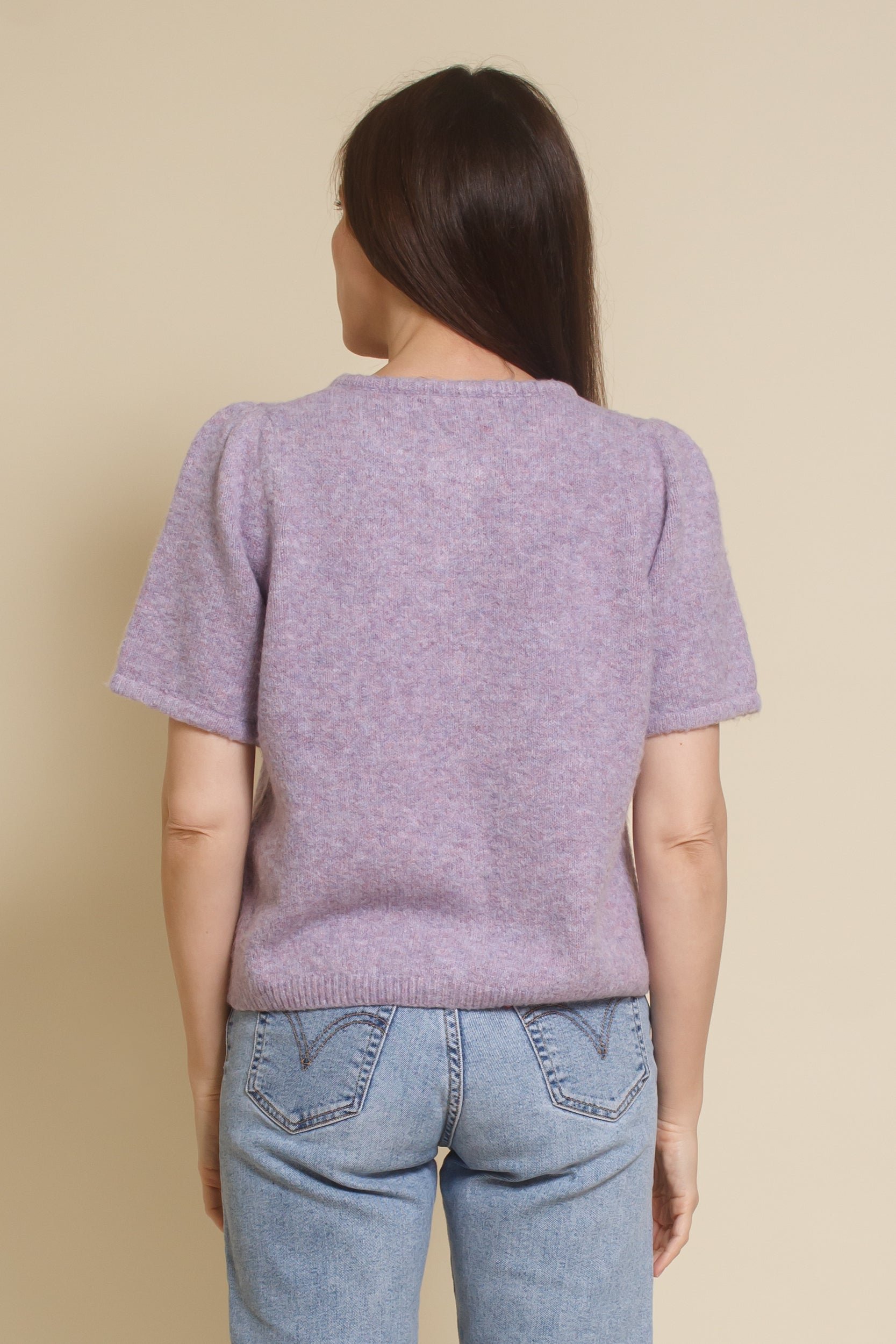 &Merci, heathered short sleeve cardigan, in lavender.