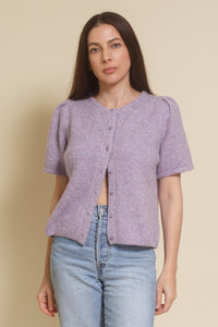 &Merci, heathered short sleeve cardigan, in lavender.