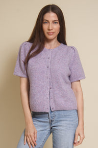 &Merci, heathered short sleeve cardigan, in lavender.