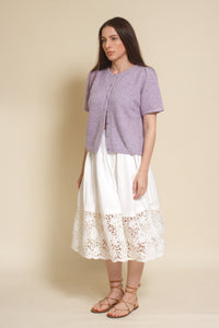 &Merci, heathered short sleeve cardigan, in lavender.
