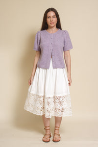 &Merci, heathered short sleeve cardigan, in lavender.