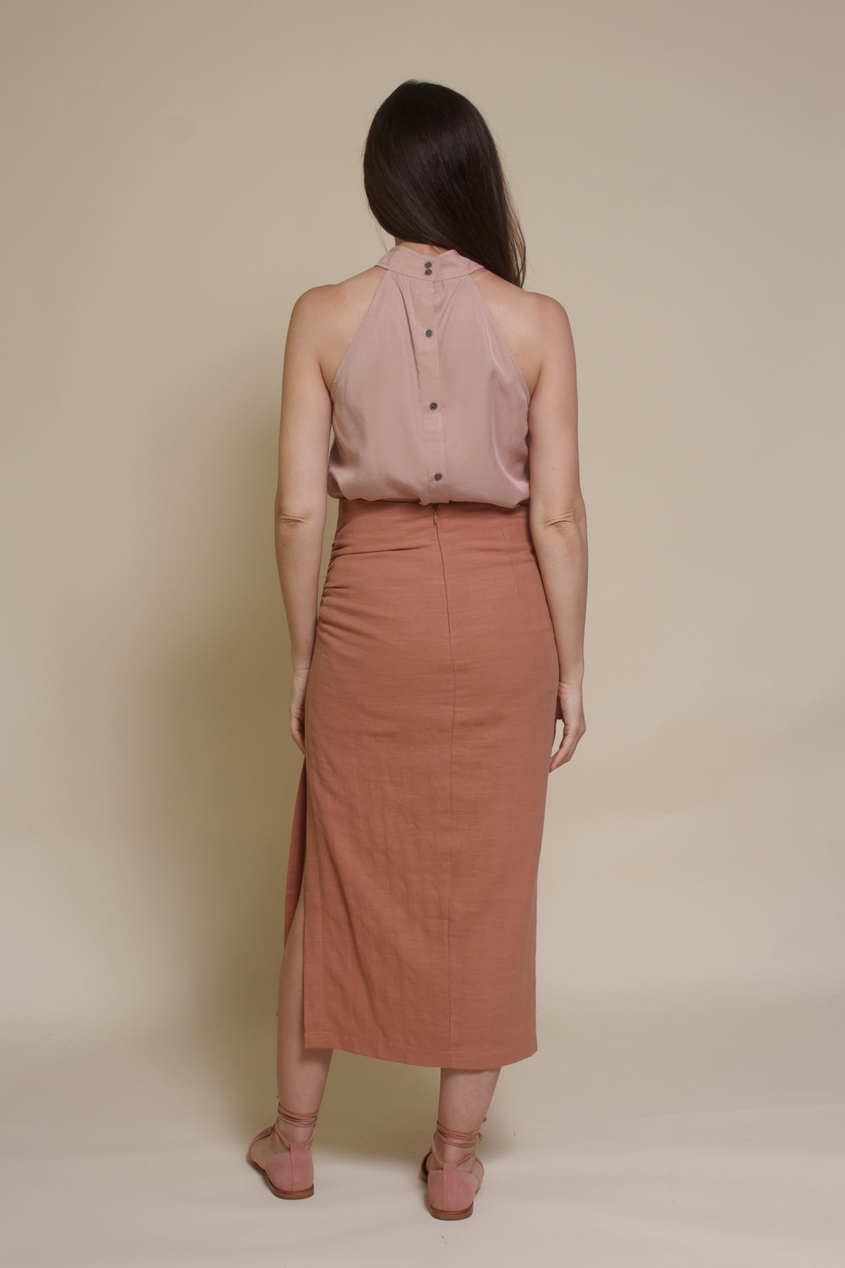 Mod Ref Florence button back blouse, in dusty blush.