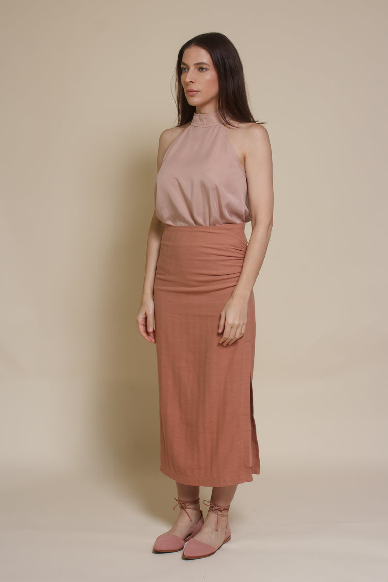 Mod Ref Florence button back blouse, in dusty blush.