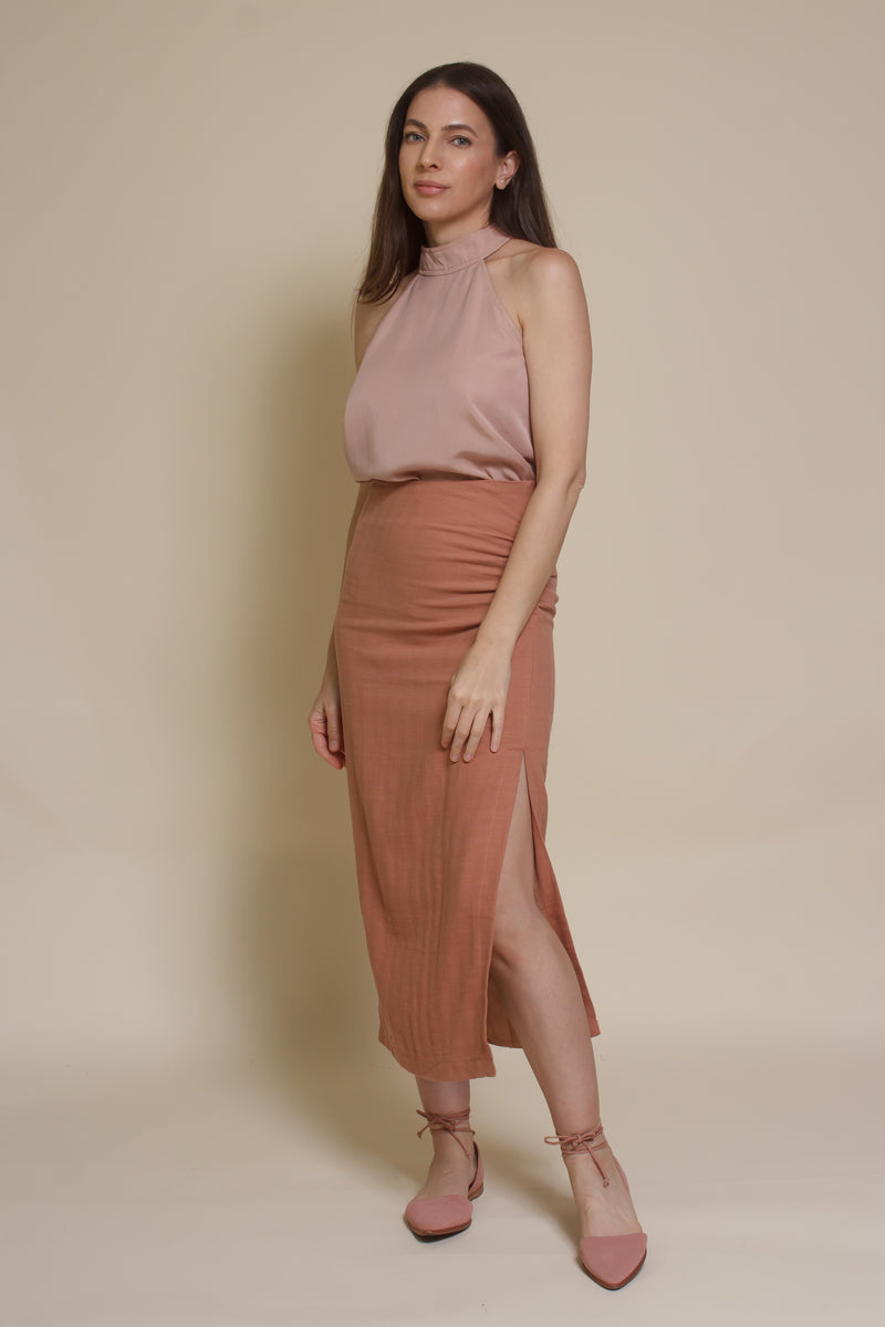 Mod Ref Florence button back blouse, in dusty blush.