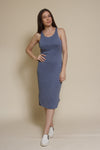 Mod Ref Gloria knit midi dress, in dusty blue.