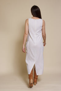 Mod Ref linen pocket dress, in ivory.