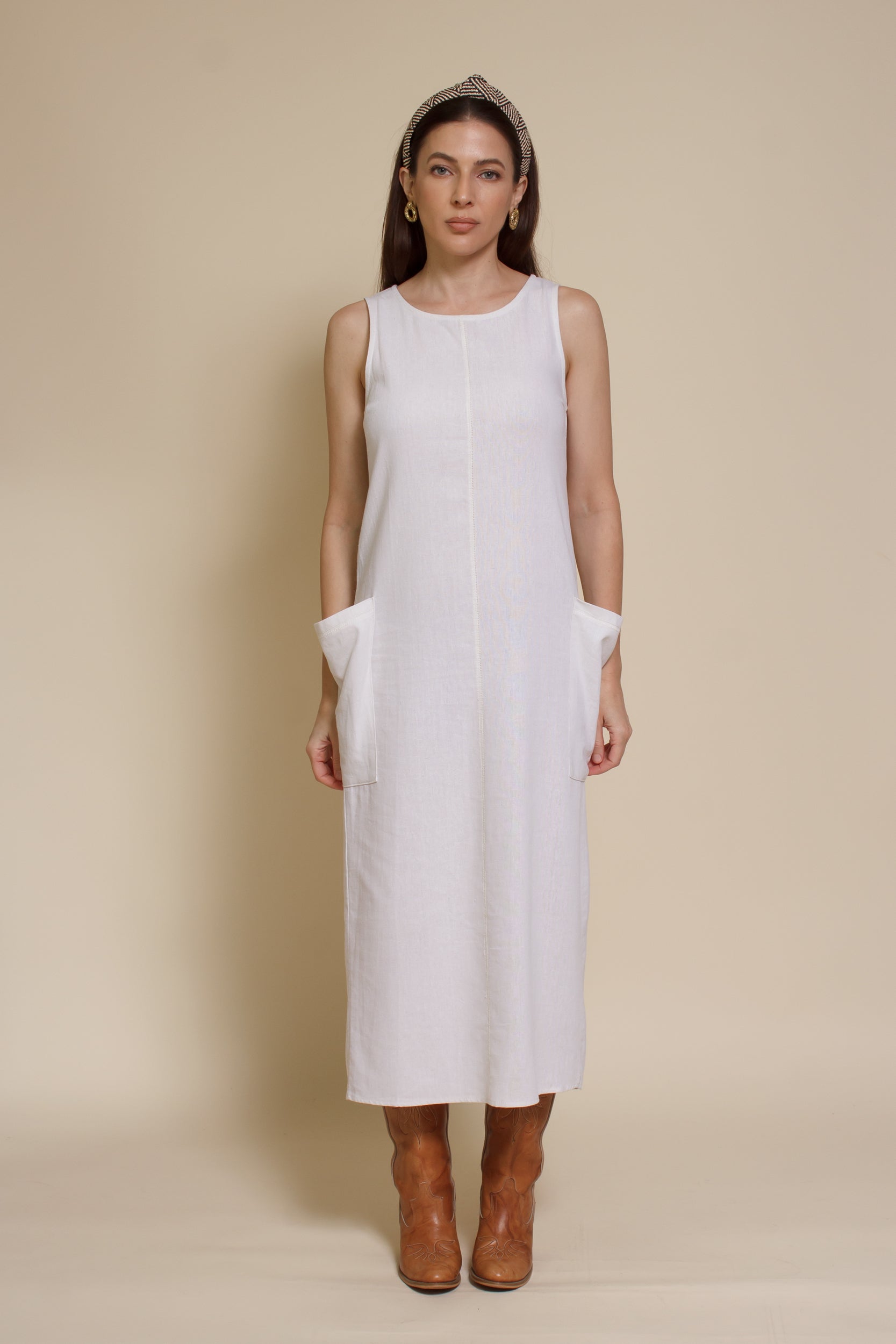 linen sheath dress with pockets Mod Ref Linen Pocket Dress small
