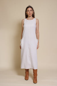 Mod Ref linen pocket dress, in ivory.