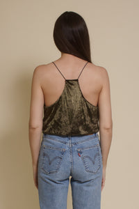 Mod Ref crushed velvet camisole top, in olive. 