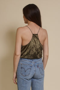 Mod Ref crushed velvet camisole top, in olive. 