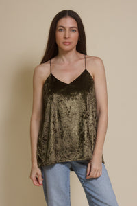 Mod Ref crushed velvet camisole top, in olive. 