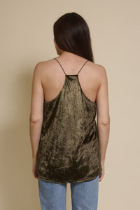 Mod Ref crushed velvet camisole top, in olive. 