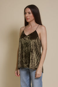 Mod Ref crushed velvet camisole top, in olive. 