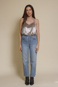 Mod Ref velvet camisole top, in silver. (Patton Top)