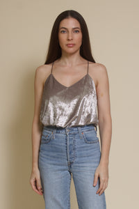 Mod Ref velvet camisole top, in silver. (Patton Top)