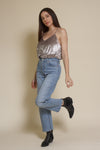 Mod Ref velvet camisole top, in silver. (Patton Top)