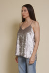 Mod Ref velvet camisole top, in silver. (Patton Top)