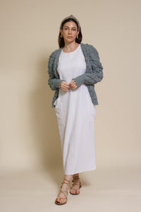 Mod Ref linen dress with oversized pockets, in ivory.